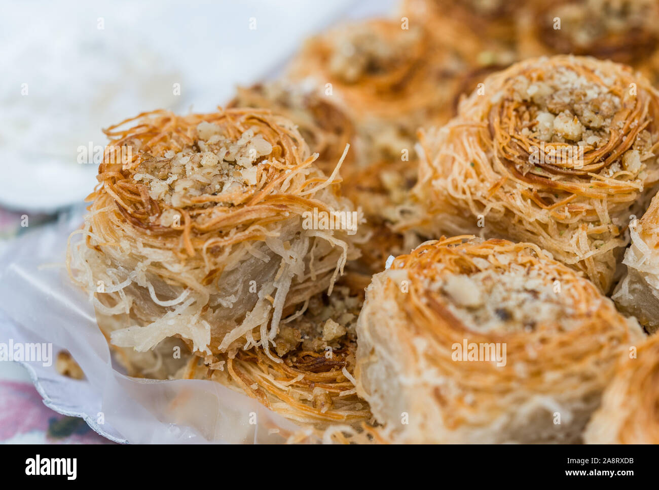 Birds nest knafeh kunafa arabic arab sweet dessert food at a street