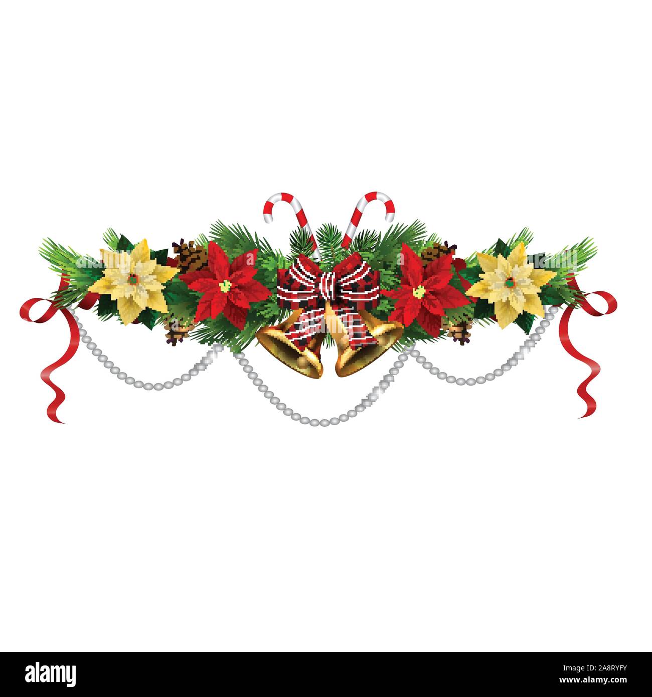 Download Christmas Decorations With Fir Tree Golden Jingle Bells Stock Vector Image Art Alamy Yellowimages Mockups