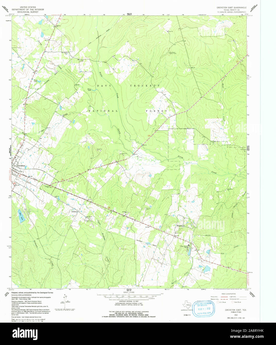 USGS TOPO Map Texas TX Groveton East 117777 1963 24000 Restoration Stock Photo