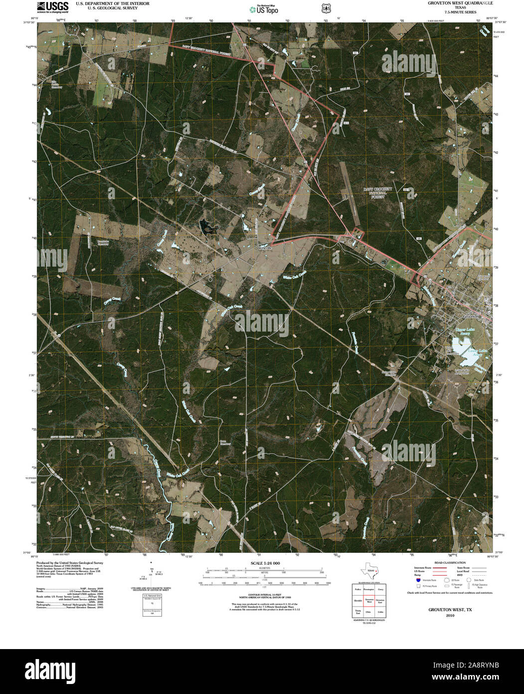 USGS TOPO Map Texas TX Groveton West 20100930 TM Restoration Stock Photo