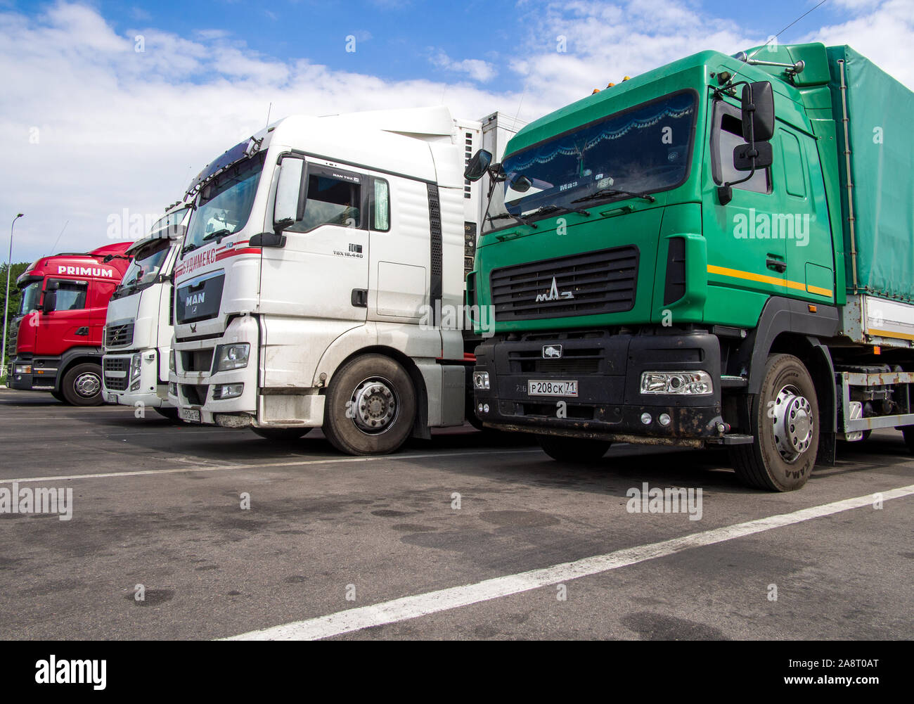 Voronezh, Russia June 13, 2019: Trucks are in the street parking Stock Photo