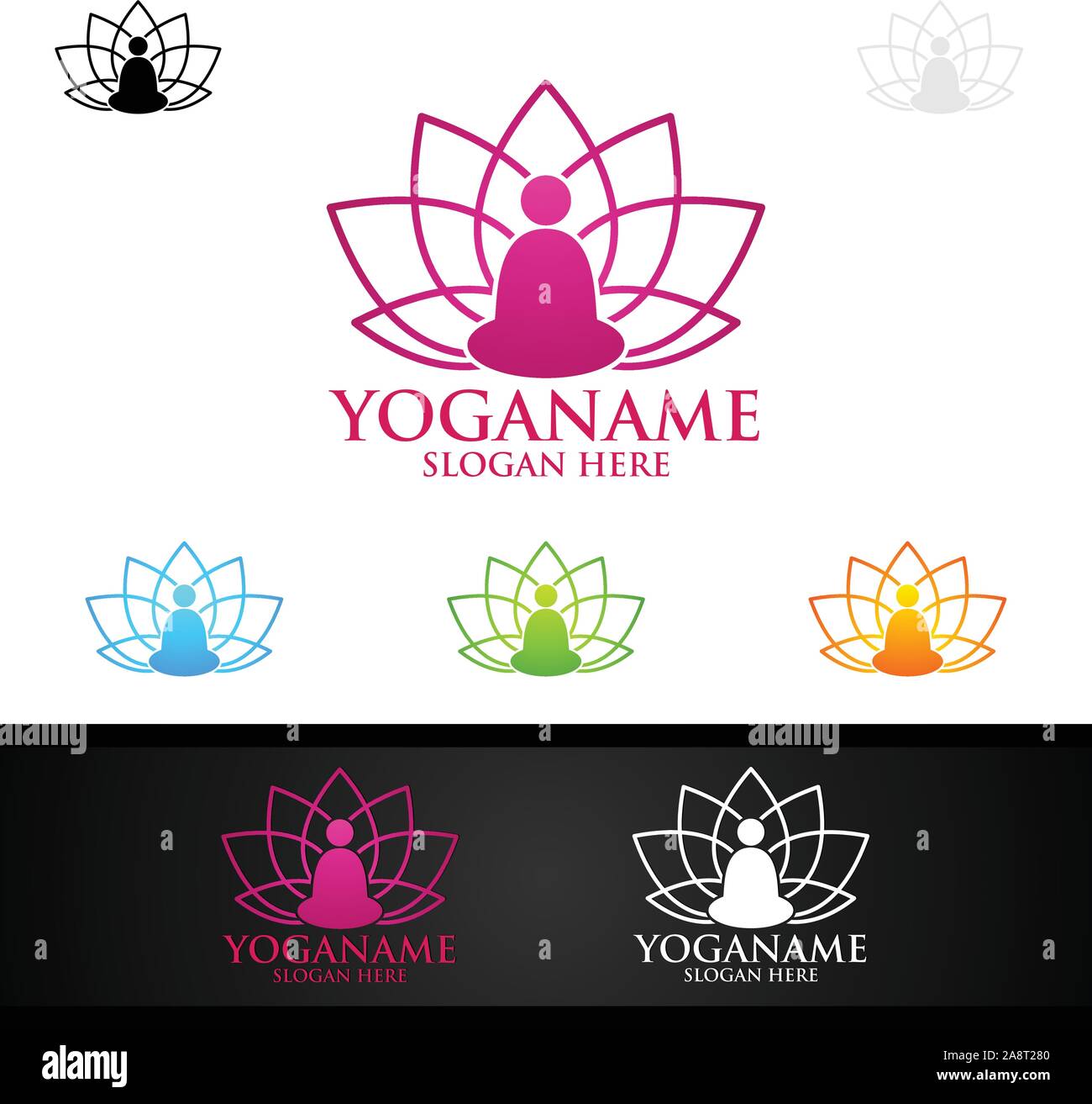 Yoga and Lotus flower logo with Health Spa Concept and Human silhouette