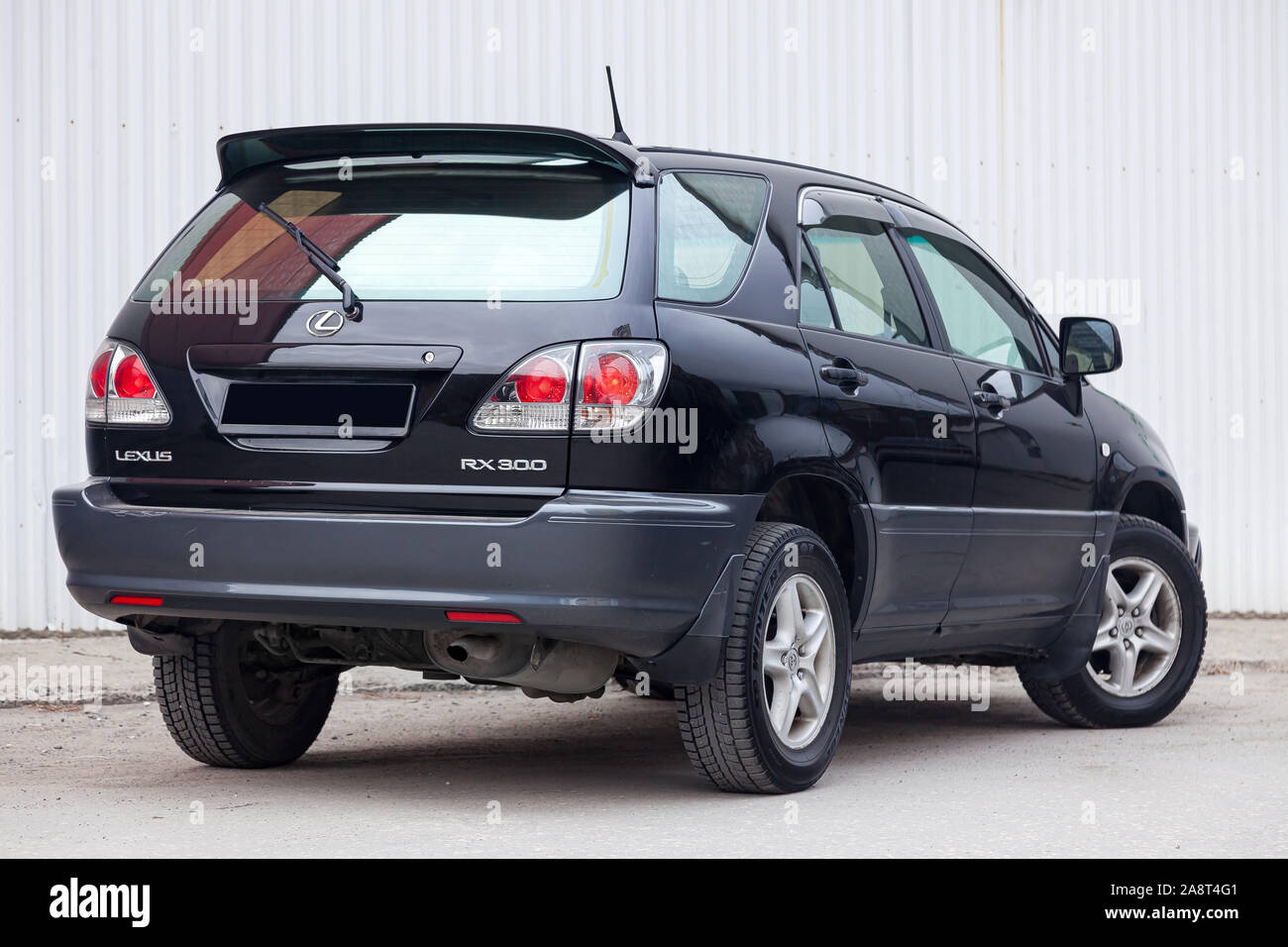 Novosibirsk, Russia - 11.05.2019: Black Toyota Harrier or Lexus RX300 1997 year rear view with gray interior in excellent condition in a parking space Stock Photo