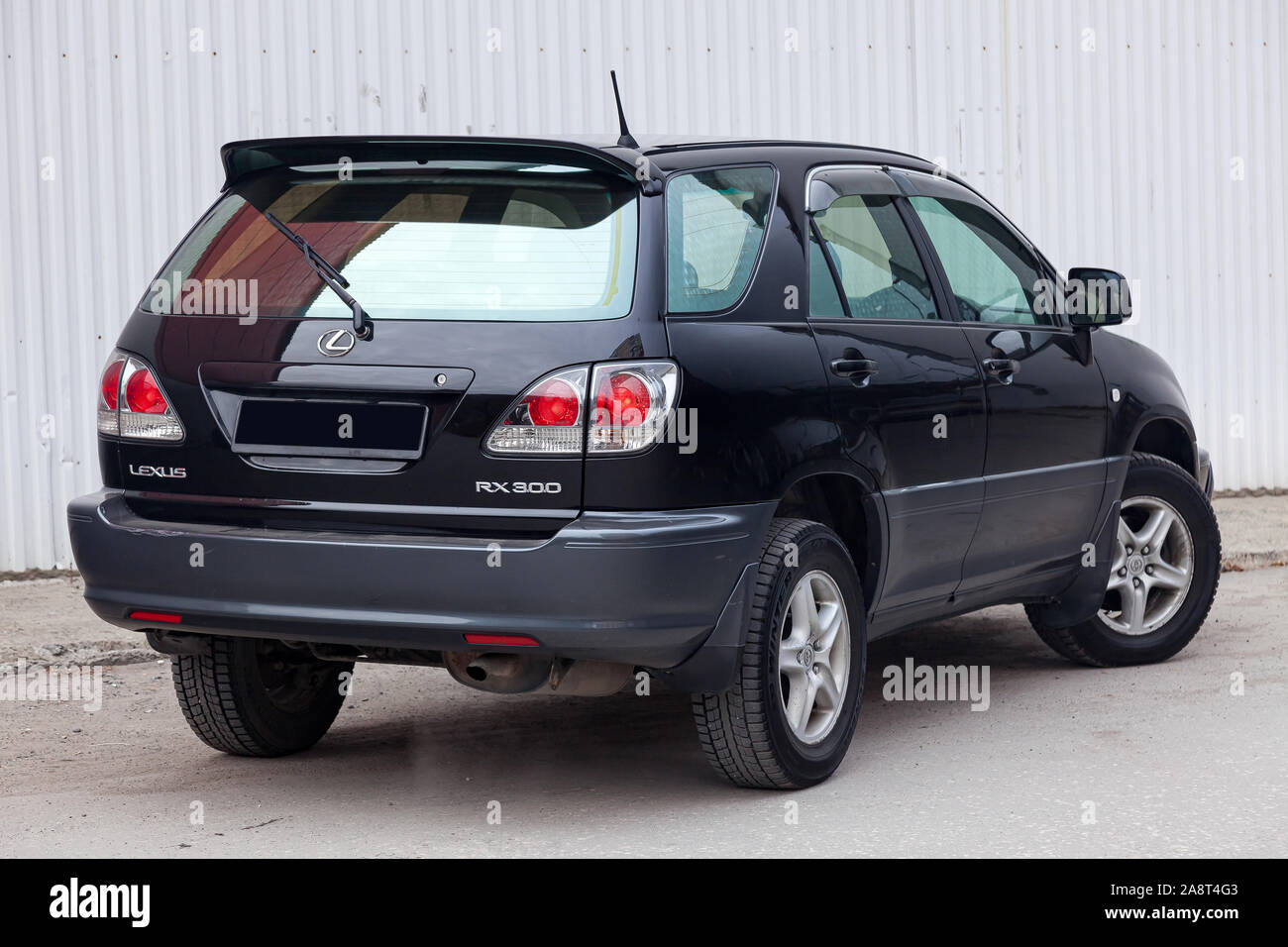 Novosibirsk, Russia - 11.05.2019: Black Toyota Harrier or Lexus RX300 1997 year rear view with gray interior in excellent condition in a parking space Stock Photo