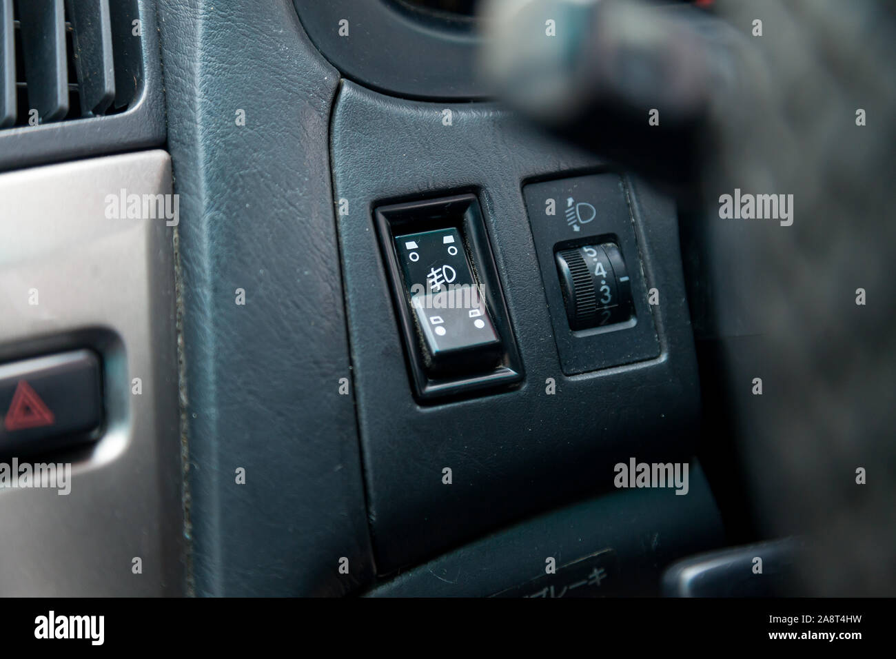 Novosibirsk, Russia - 11.05.2019: View to the gray interior of Toyota Harrier or Lexus RX300 with dashboard, adjust buttons after cleaning before sale Stock Photo