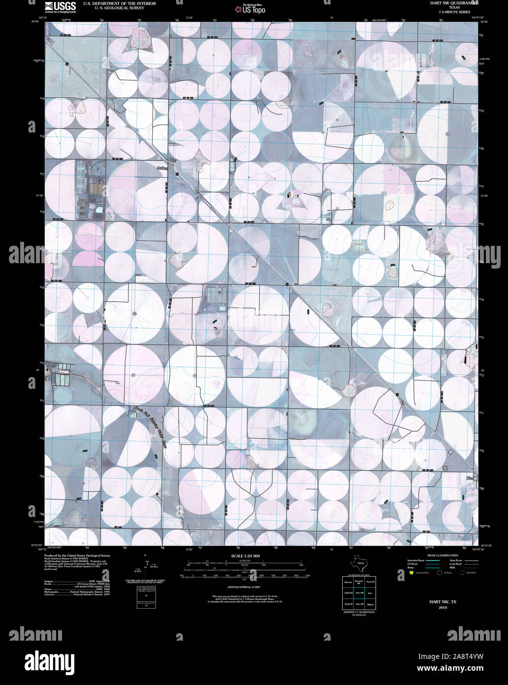 USGS TOPO Map Texas TX Hart NW 20100306 TM Inverted Restoration Stock