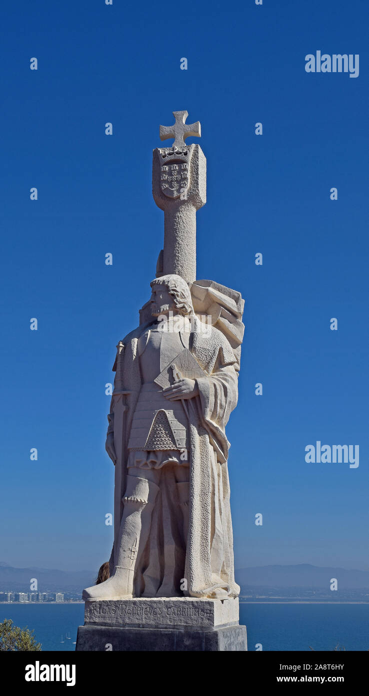 Cabrillo National Monument, statue of Juan Rodriguez Cabrilllo, on Point Loma, San Diego, California Stock Photo