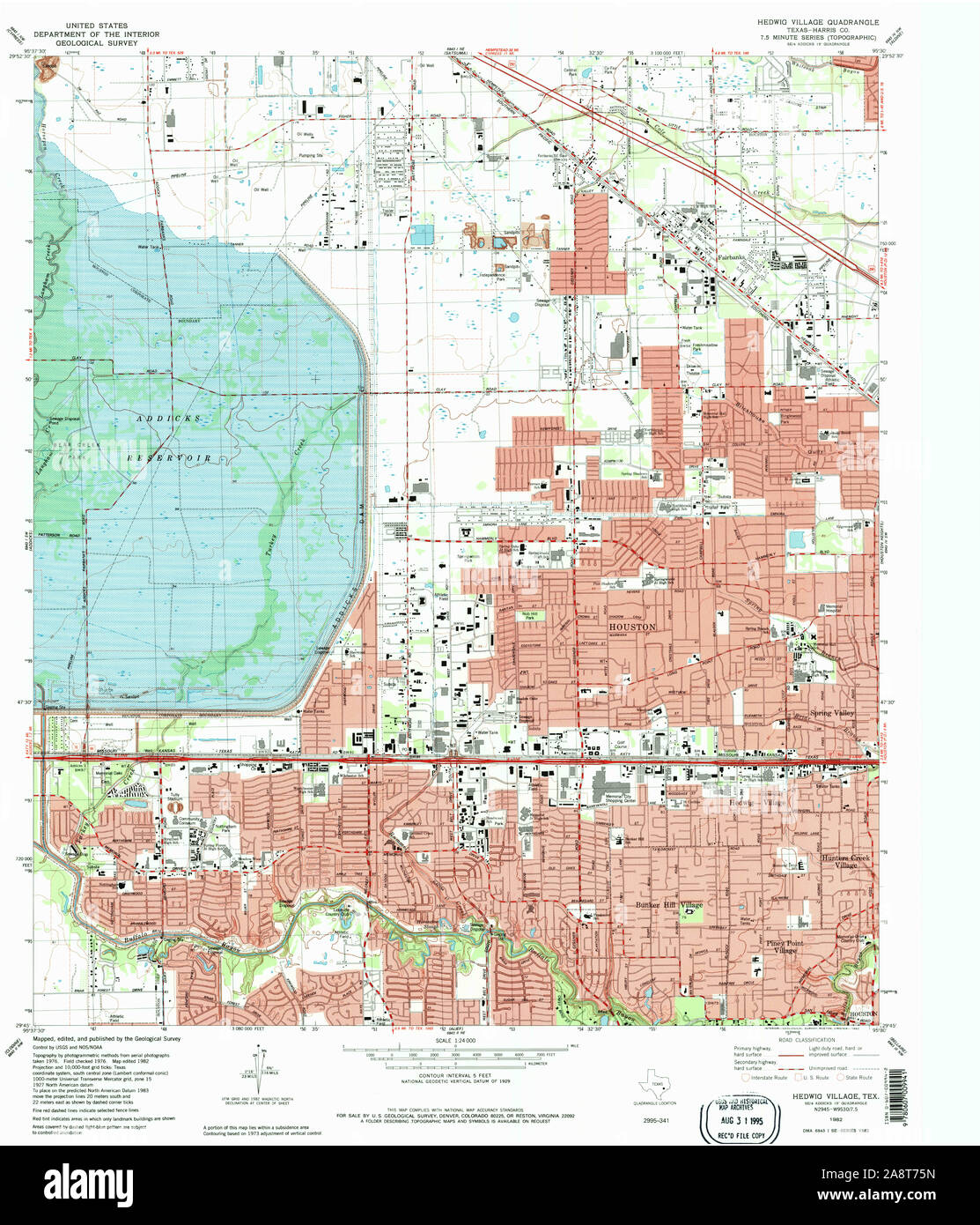 USGS TOPO Map Texas TX Hedwig Village 110673 1982 24000 Restoration Stock Photo