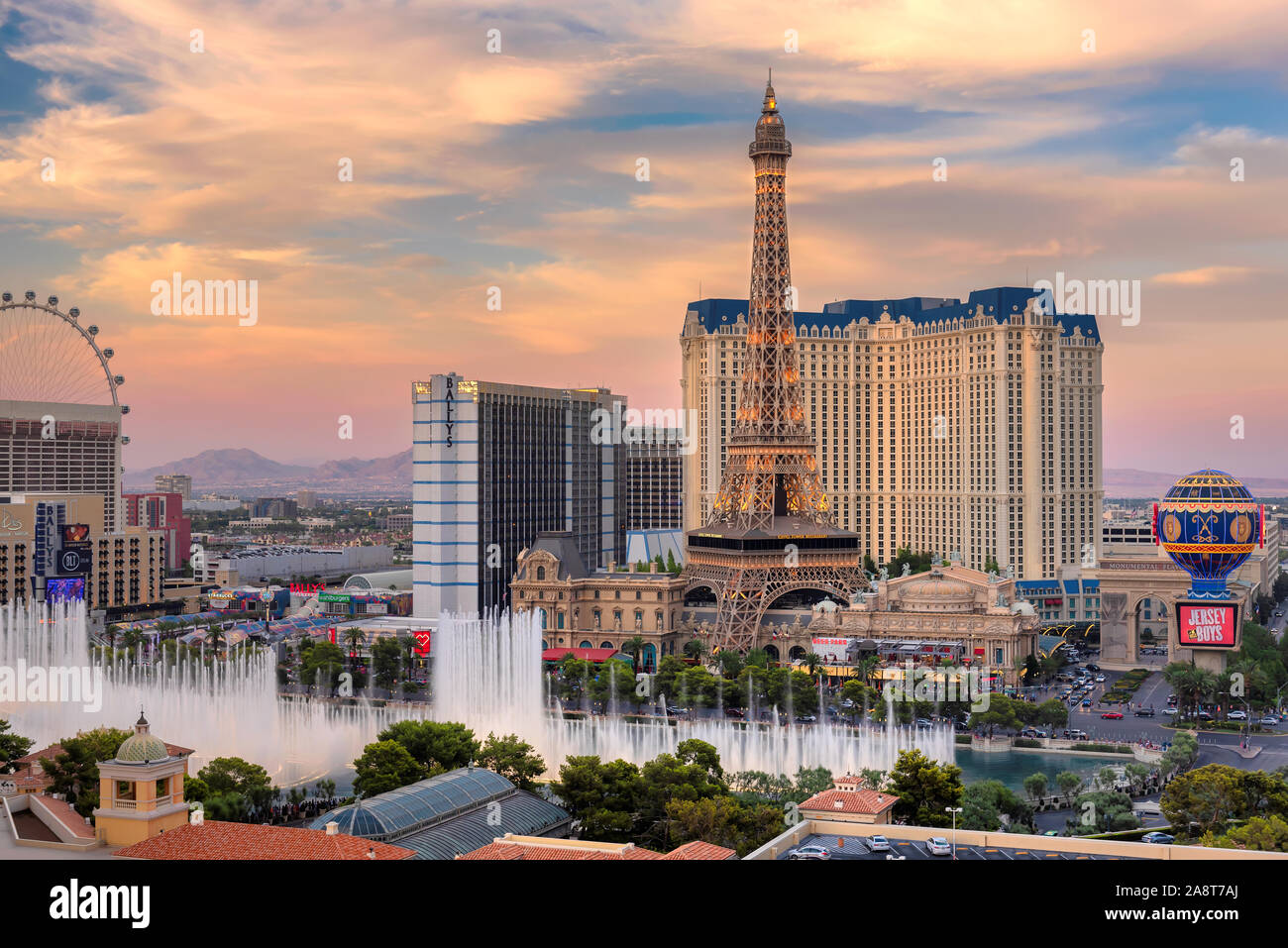Las Vegas strip skyline in Nevada as seen at sunset Stock Photo