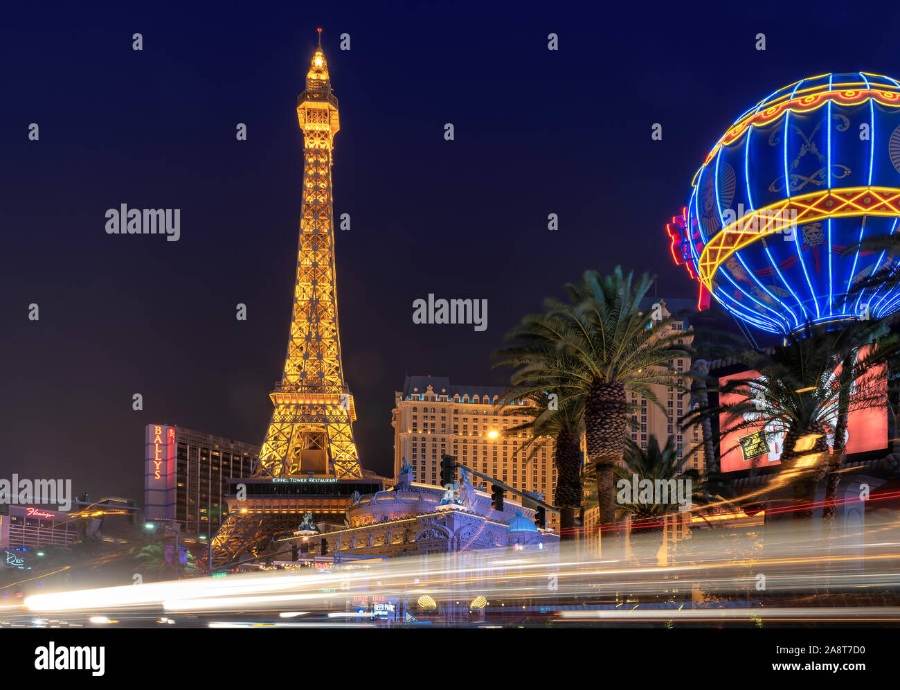 Las Vegas strip skyline in Nevada as seen at night Stock Photo