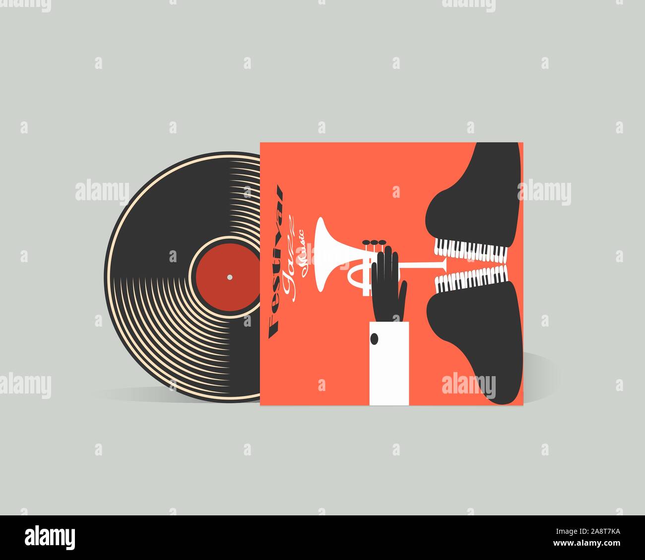 Vinyl record with jazz music. Original box for the plate. Vector illustration. Stock Vector