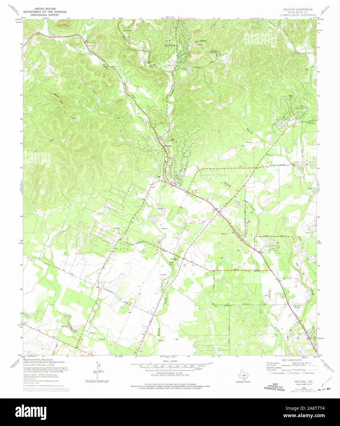 USGS TOPO Map Texas TX Helotes 110681 1966 24000 Restoration Stock ...