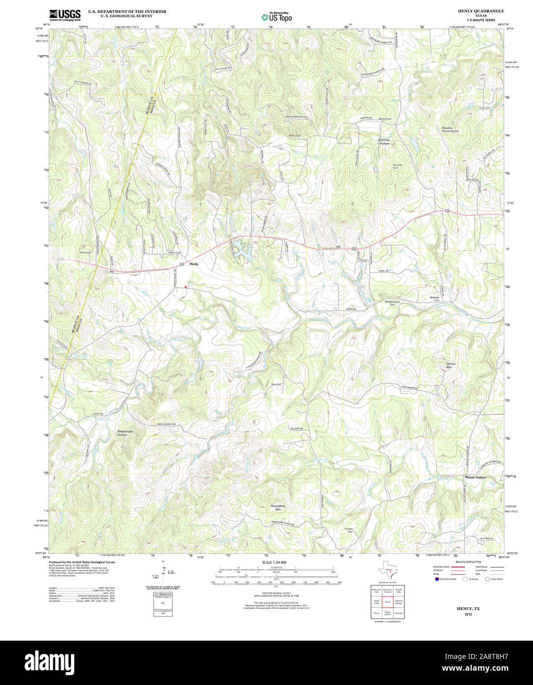 USGS TOPO Map Texas TX Henly 20121204 TM Restoration Stock Photo Alamy