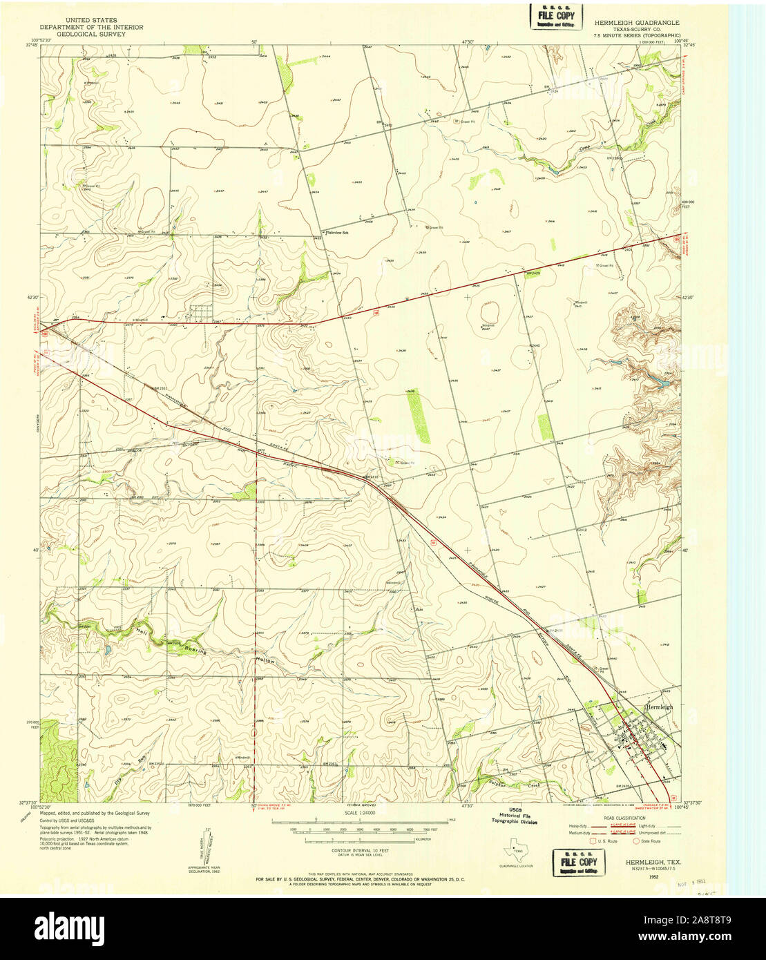 USGS TOPO Map Texas TX Hermleigh 110710 1952 24000 Restoration Stock Photo