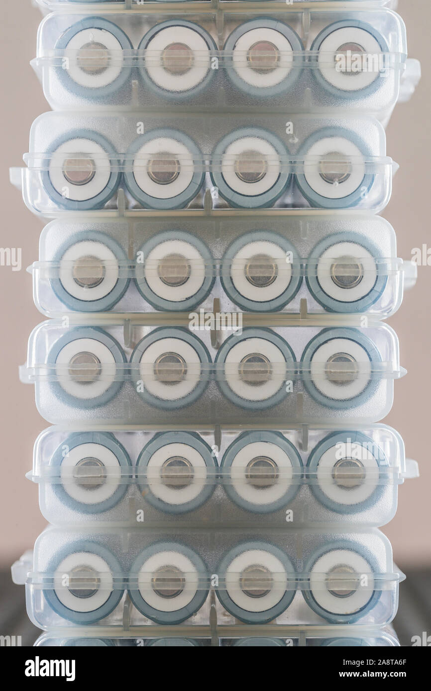 nickel metal hydrice AA batteries cells in plastic holders Stock Photo