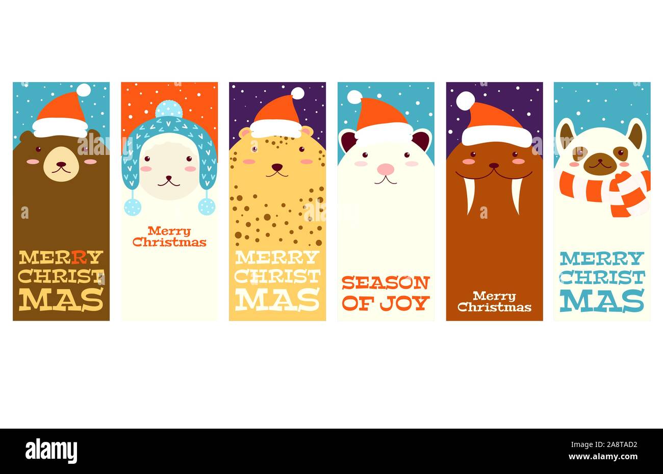 Set of vertical Christmas banner, flyer, placard. Xmas poster, sticker. Vector template card, gift tag, badge for greeting, decoration, congratulation Stock Vector