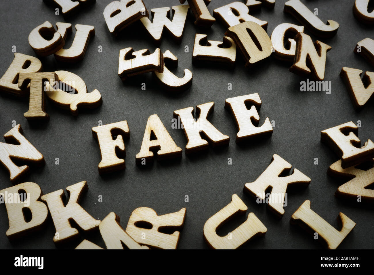 Fake information concept. Word from wooden letters. Stock Photo