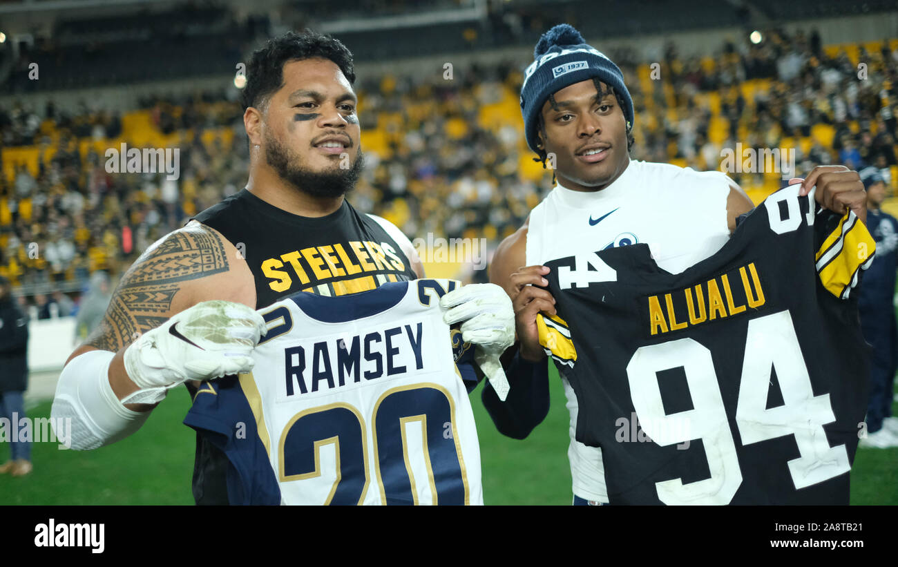 Pittsburgh, PA, USA. 10th Nov, 2019. Jalen Ramsey 20 (CB), and Tyson Alualu 94 during the