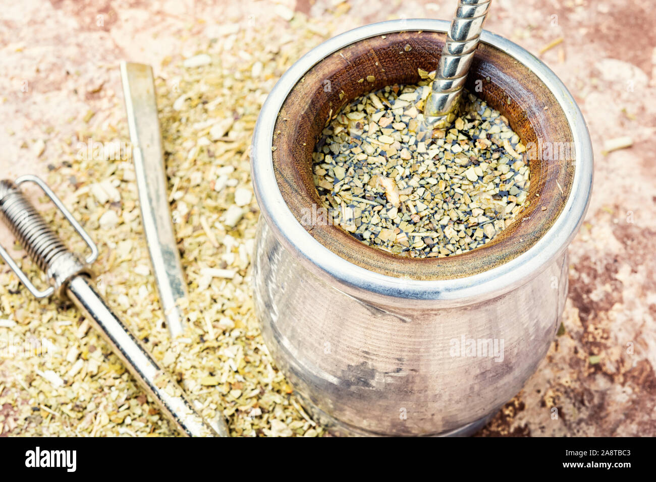 Calabash And Bombilla With Yerba Mate Traditional Yerba Mate Tea Stock calabash-and-bombilla-with-yerba-mate-traditional-yerba-mate-tea-stock