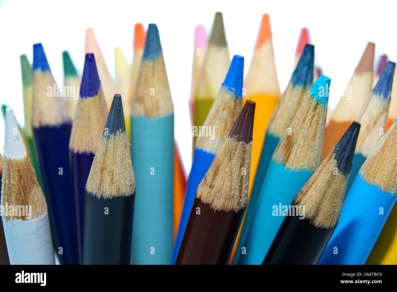 Arrangement of colored pencils closeup Stock Photo