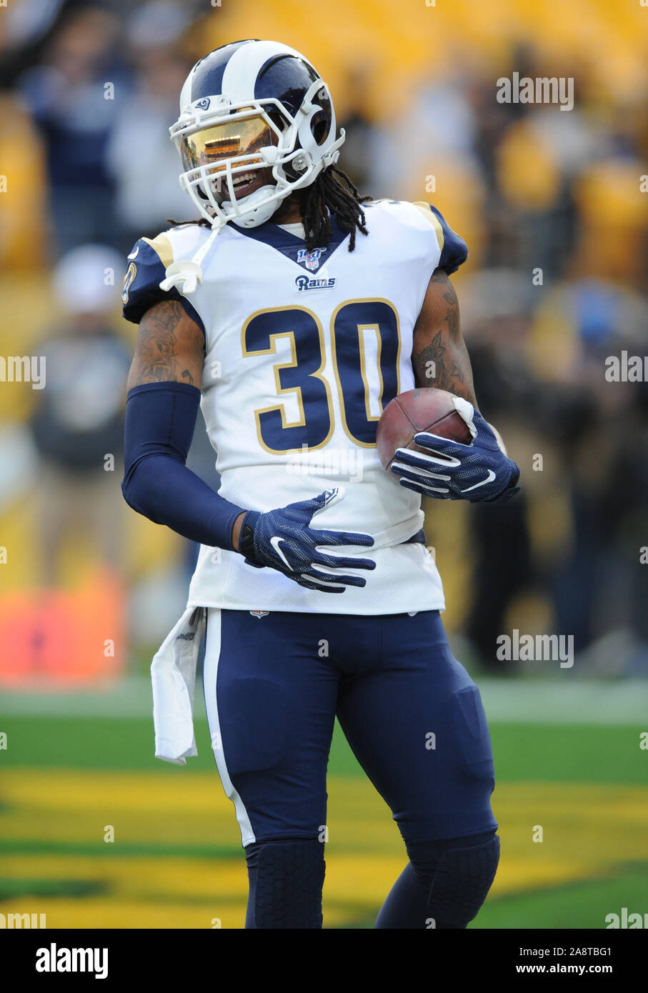 Pittsburgh, PA, USA. 10th Nov, 2019. Todd, Gurley #30 (RB) during the Pittsburgh Steelers vs Los Angeles Rams at Heinz Field in Pittsburgh, PA. Jason Pohuski/CSM/Alamy Live News Stock Photo