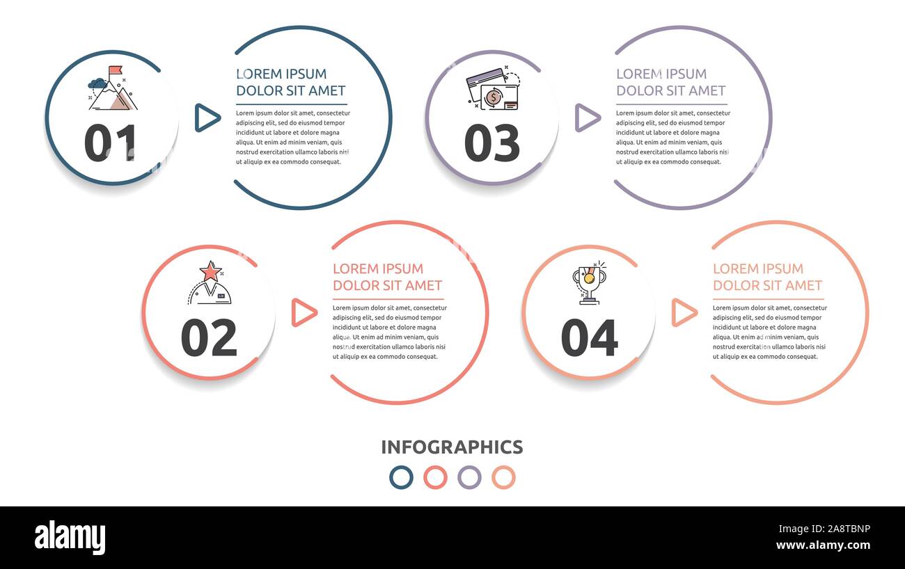 Vector flat infographic template. Line circles with text and icons for ...