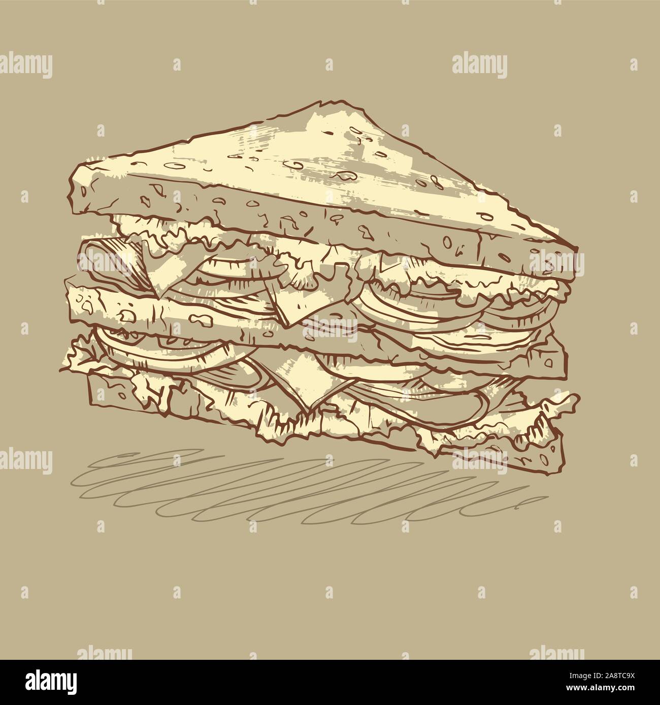 Sketch illustration of a nutritious sandwich with three slices of bread Stock Vector Image & Art