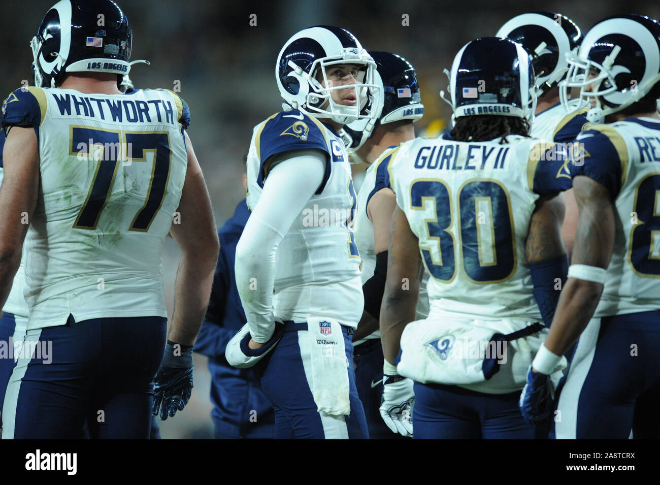 Pittsburgh, PA, USA. 10th Nov, 2019. Jared Goff #16 (QB) during the Pittsburgh Steelers vs Los Angeles Rams at Heinz Field in Pittsburgh, PA. Jason Pohuski/CSM/Alamy Live News Stock Photo