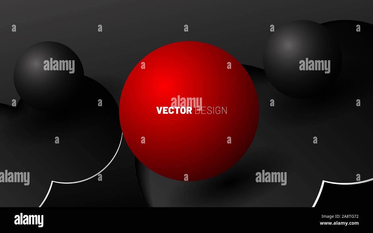 abstract vector background. 3D shapes of red balls and gray balls on a ...