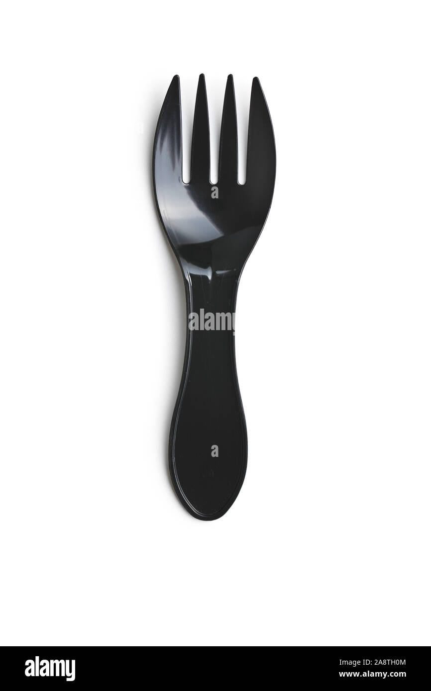Black plastick fork isolated on white background. Stock Photo