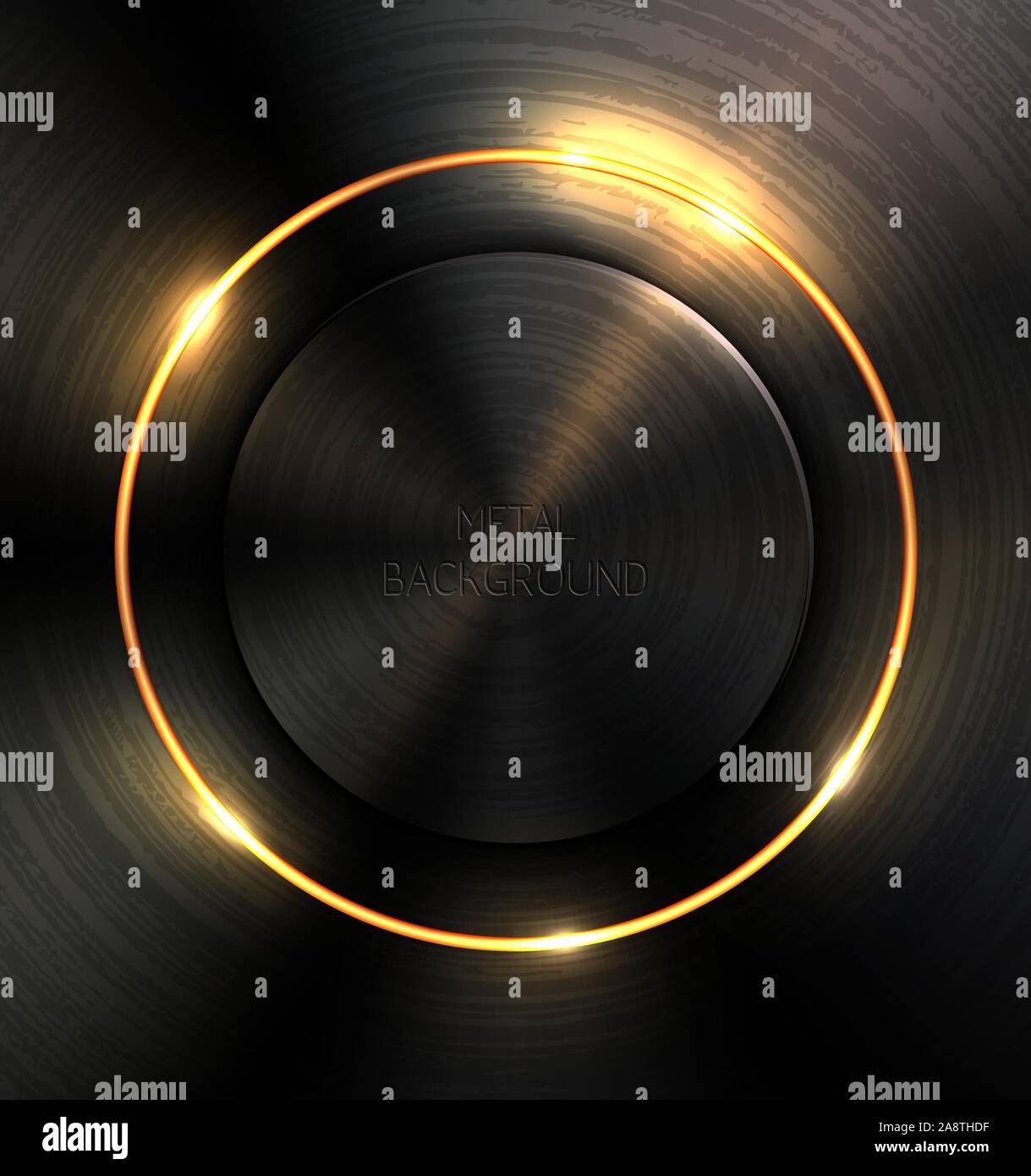 Vector dark realistic textured polished metal backgrund. Yellow neon