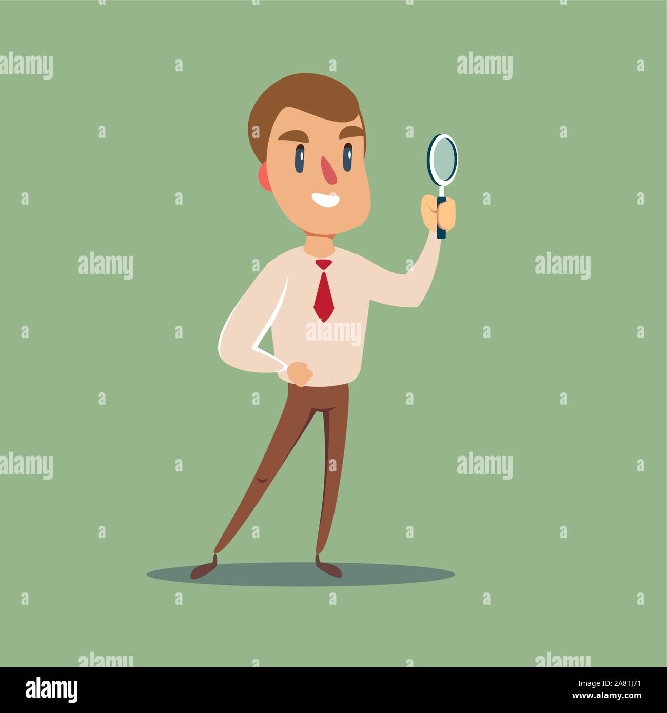 Manager character looking through a magnifying glass. Stock Vector