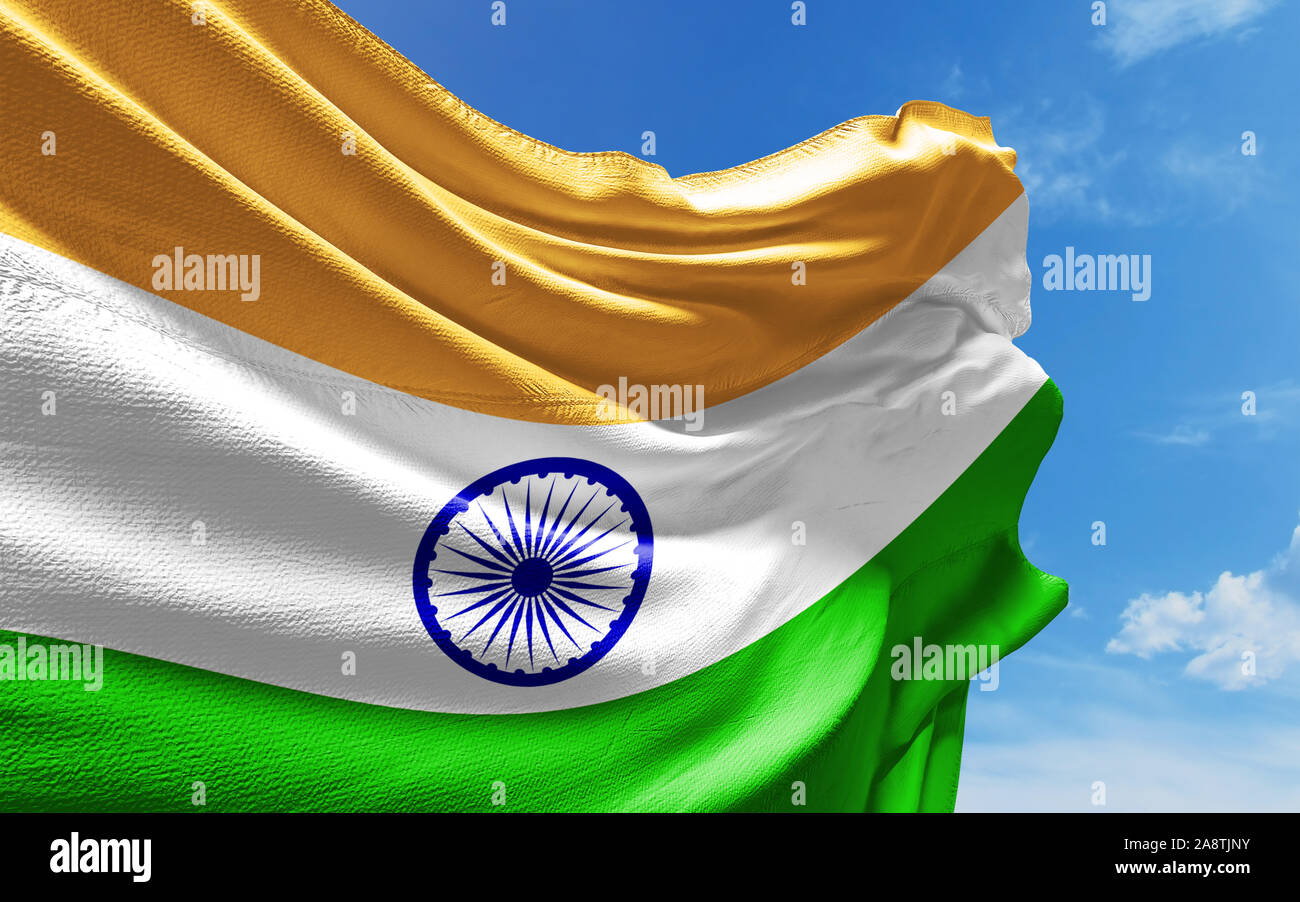 Indian flag is waving against blue sky with clouds. Realistic reflections and textures with high resolution. 3D rendering Stock Photo - Alamy Indian flag is waving against blue sky with clouds. Realistic reflections and textures with high resolution. 3D rendering Stock Photo - Alamy