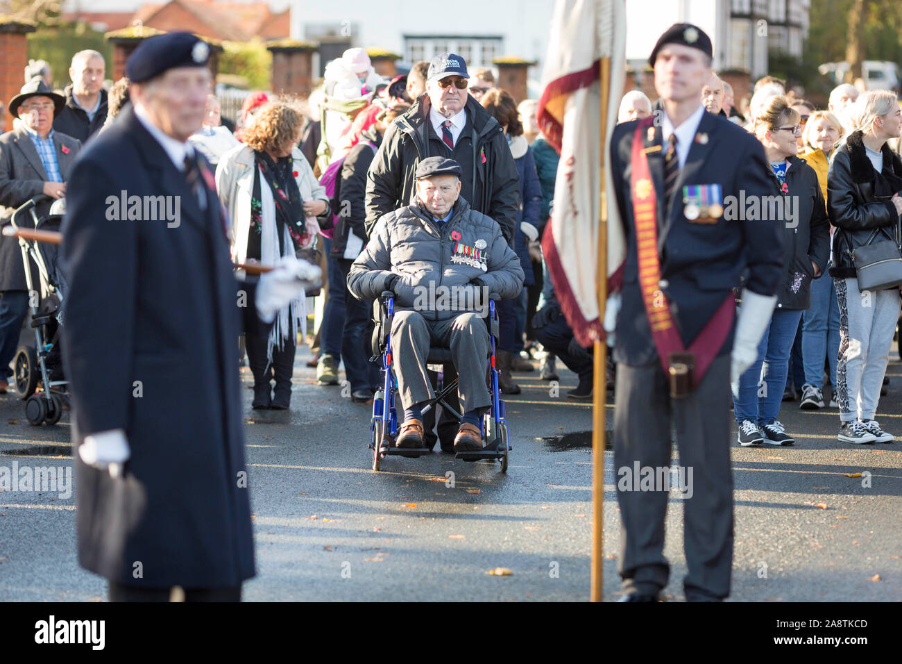 Remembrance Sunday parade and service at Port Sunlight War Memorial, Port Sunlight, Wirral, Merseyside, England Stock Photo