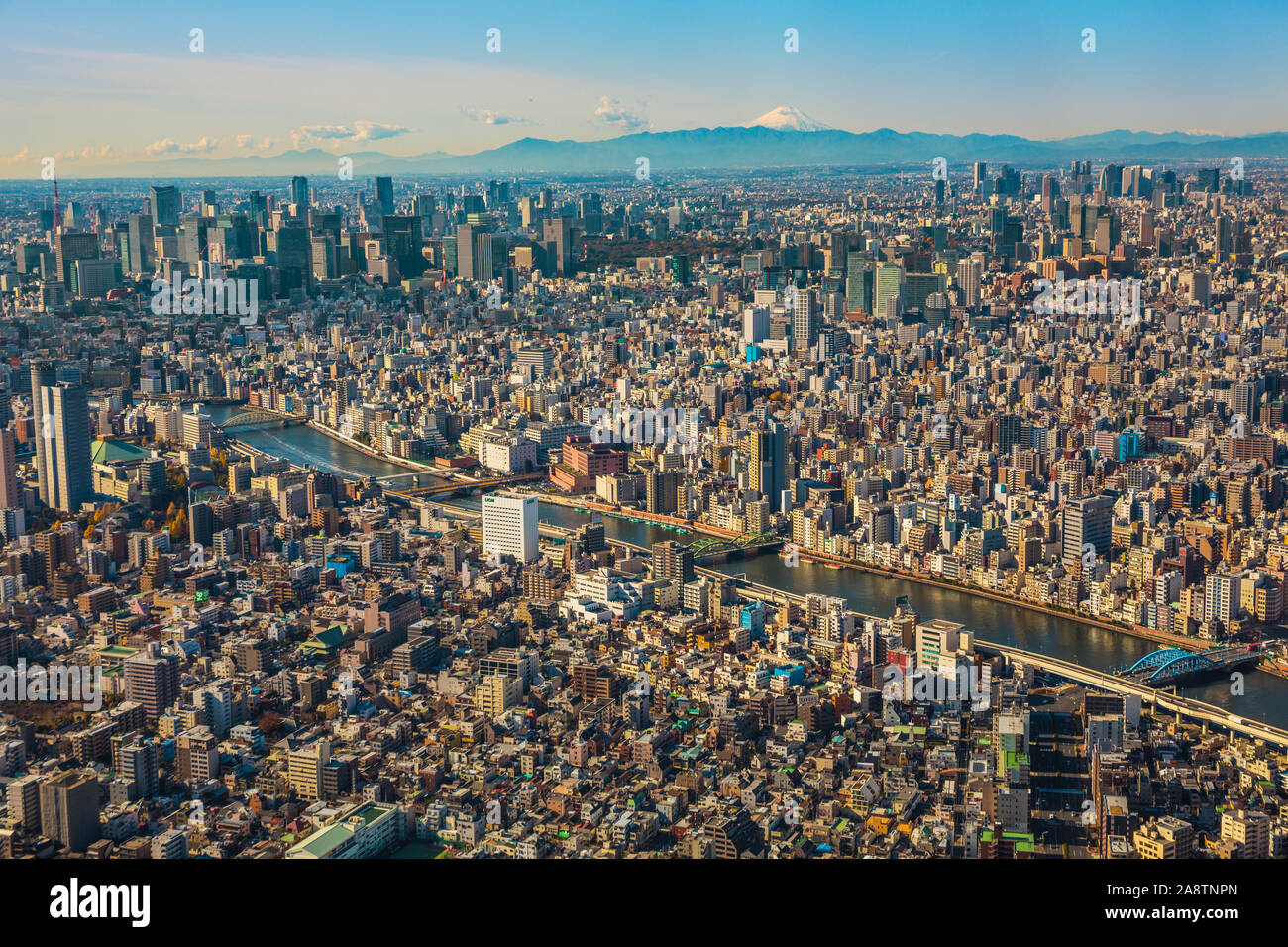 View of Tokyo from Tokyo Sky Tree. In the background Mount Fuji. Sumida