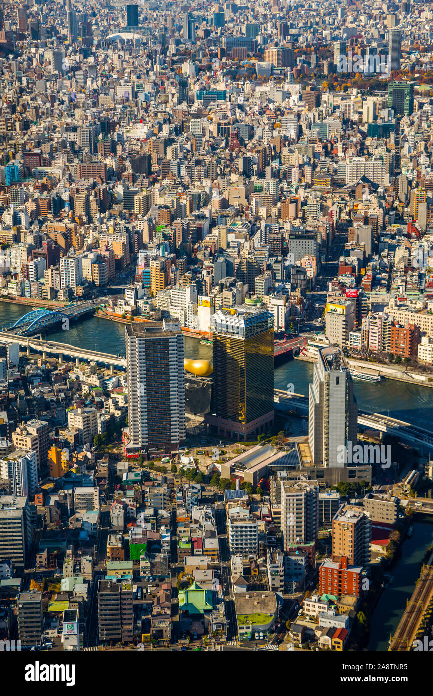 View of Tokyo from Tokyo Sky Tree. Sumida river. Sumida Neighborhood. Tokyo. Japan Stock Photo