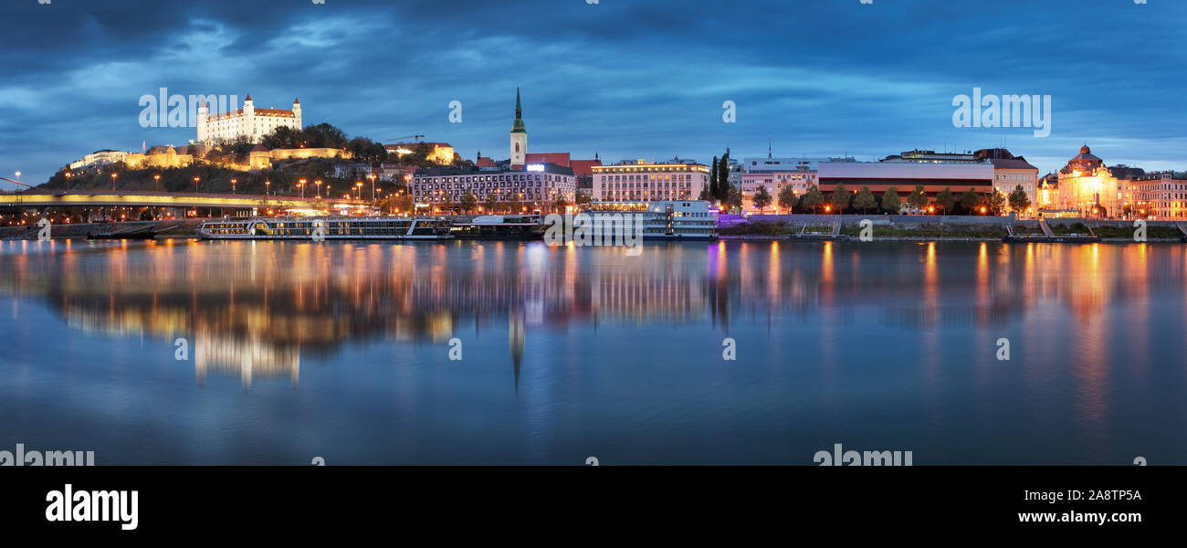 Slovakia - Panorama of Bratislava skyline with castle Stock Photo