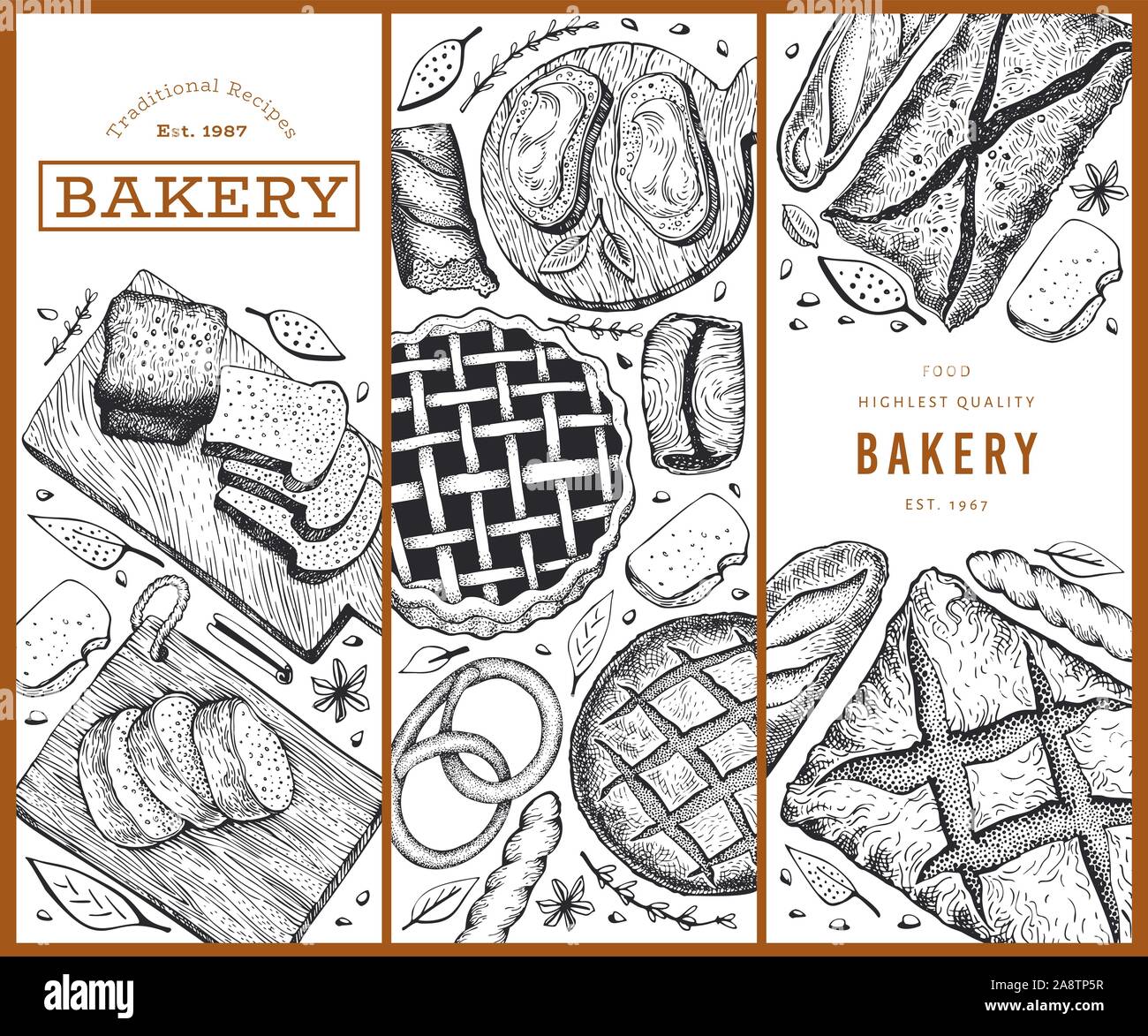 Bread and pastry banners set. Vector bakery hand drawn illustration ...