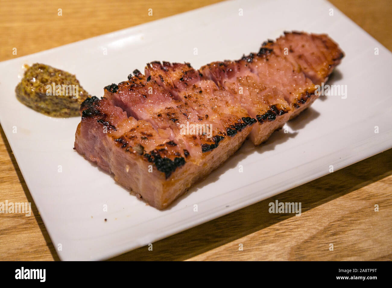 Grilled of thick bacon with Sake lees. EN Japanese Brasserie. Shinagawa