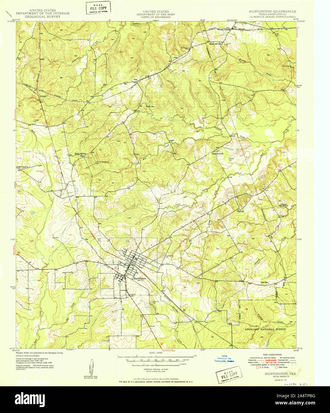 USGS TOPO Map Texas TX Huntington 110919 1950 24000 Restoration Stock Photo