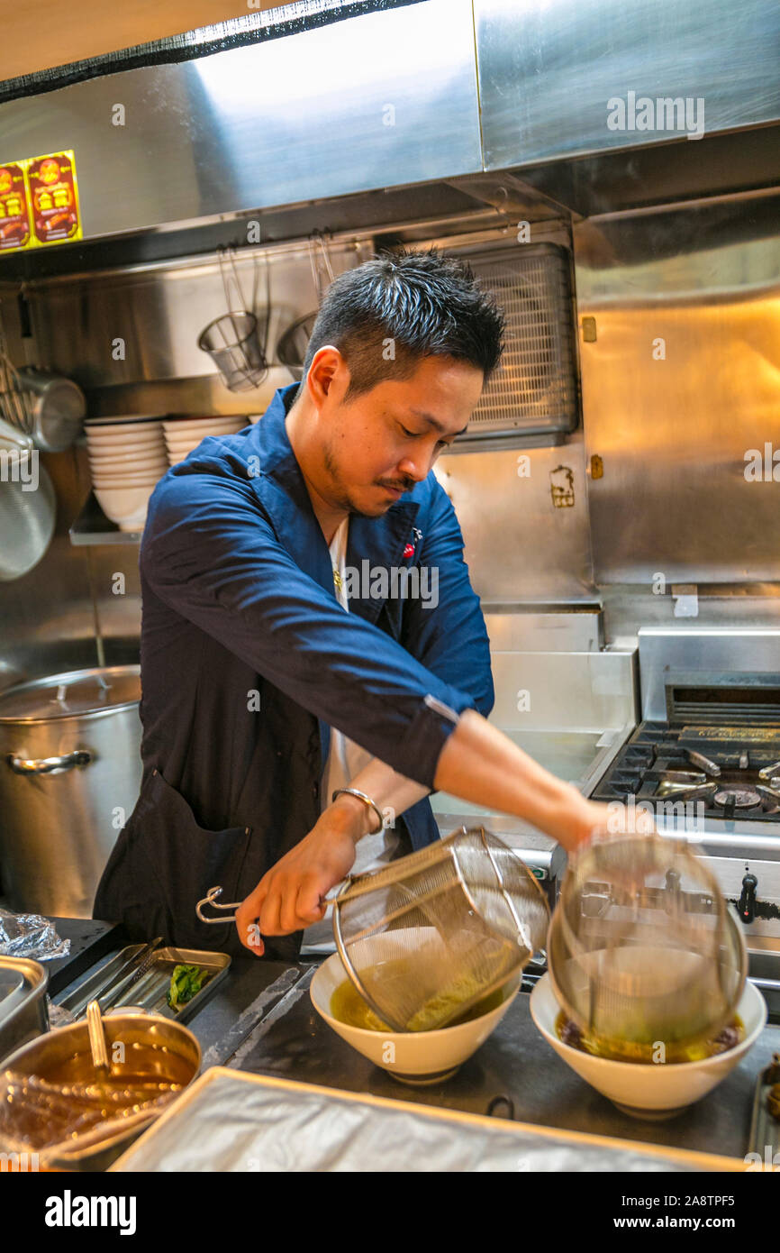 Onishi Yuki chef, One Michelin star at Japanese Soba Noodles Tsuta, Ramen noodles, Sugamo, Thosima, Tokyo, Japan, Asia Stock Photo