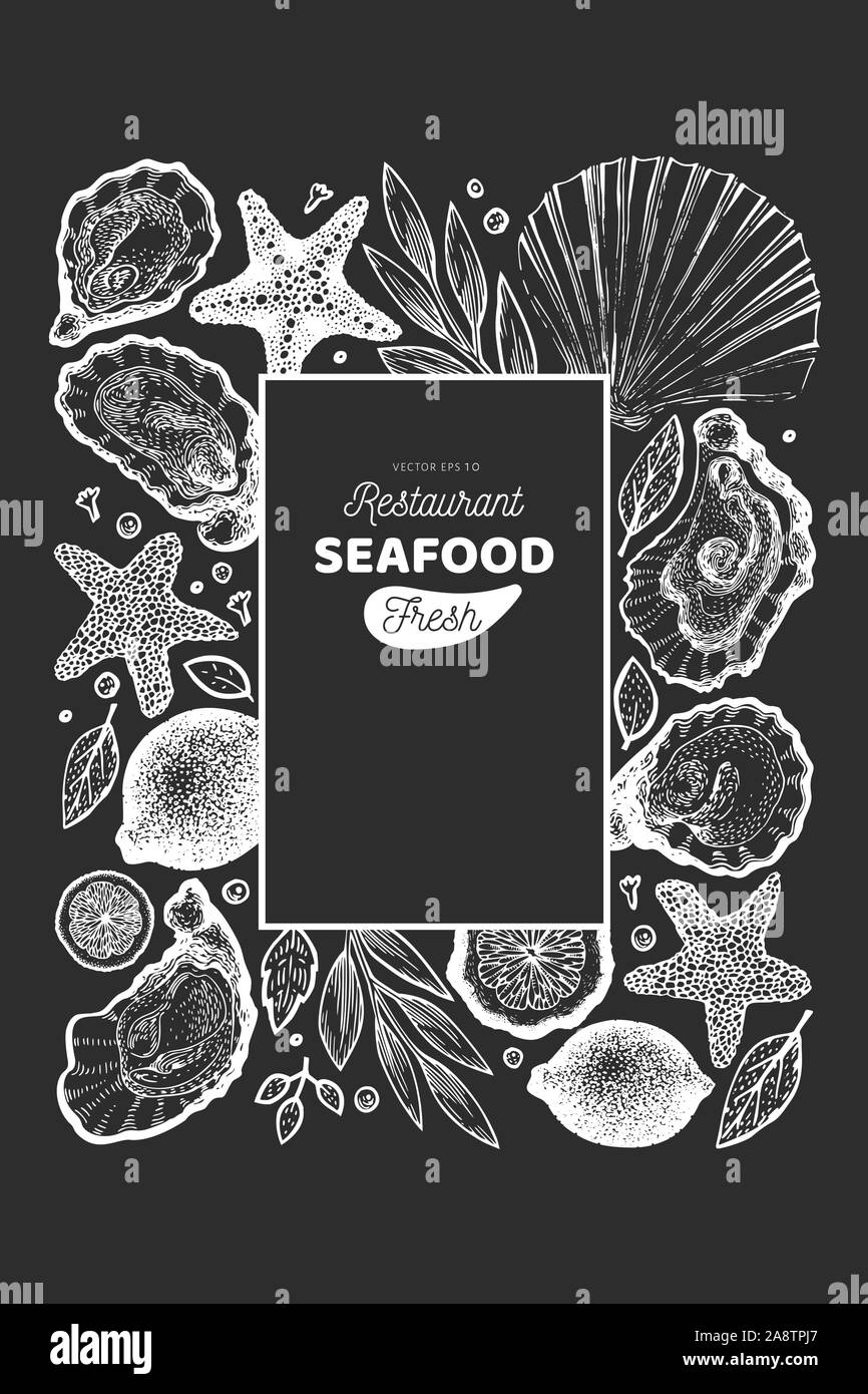 Download Oysters And Spices Design Template Hand Drawn Vector Illustration On Chalk Board Seafood Banner Can Be Used For Design Menu Packaging Recipes Fi Stock Vector Image Art Alamy