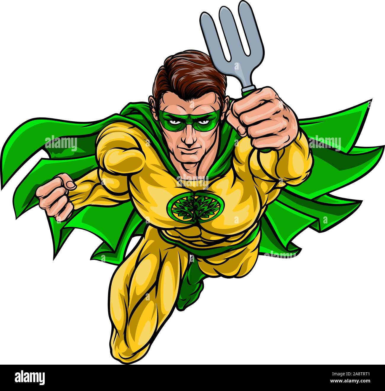 Super Gardener Superhero Holding Garden Fork Stock Vector