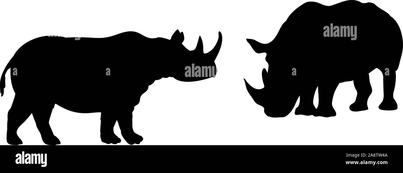 Silhouette of two rhino. Rhino family. Vector illustrator Stock Vector