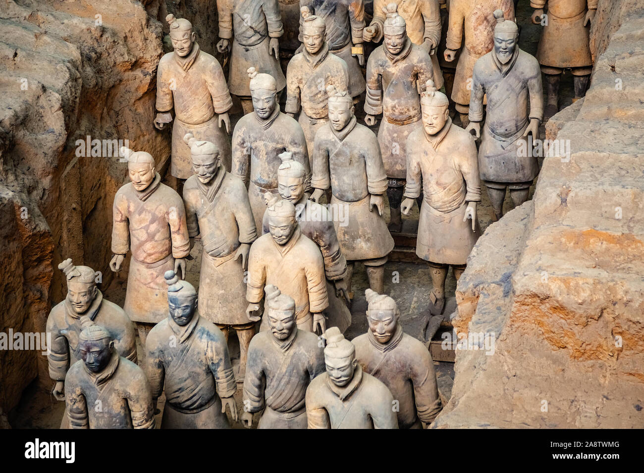 Excavated sculptures statues of the terracota army soldiers of Qin Shi