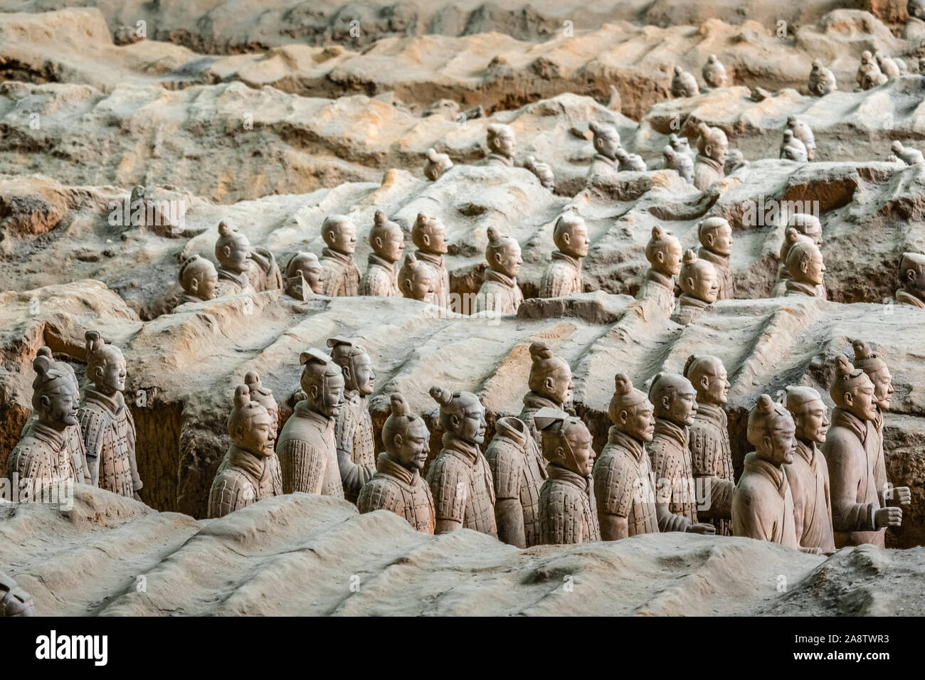 Excavated sculptures statues of the terracota army soldiers of Qin Shi Huang emperor, Xian