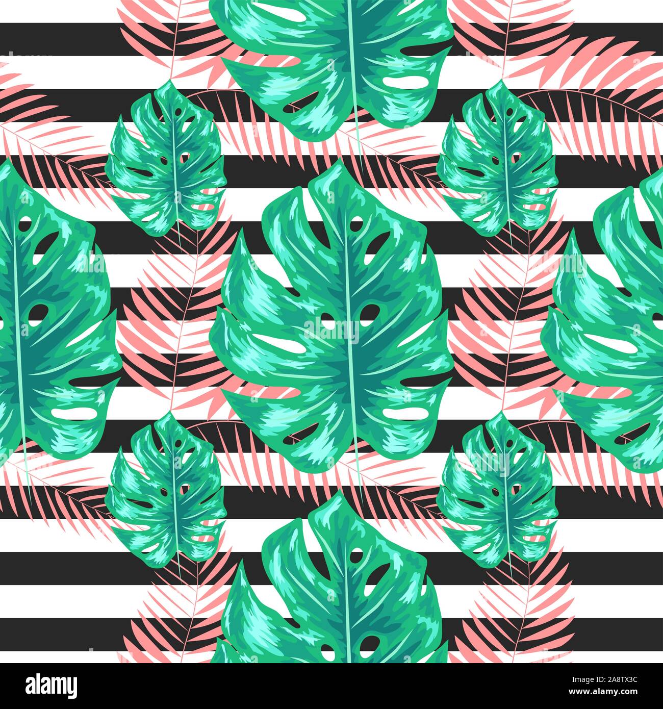 exotic seamless pattern with monstera palm leaves. Tropical hawaiian ...