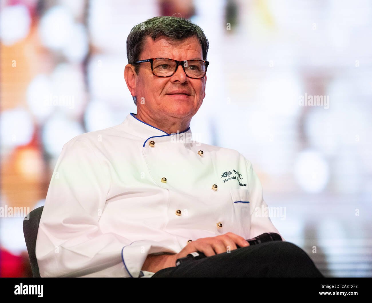 Hamburg, Germany. 09th Nov, 2019. Harald Wohlfahrt, cook, at a press conference before the naming ceremony on board the cruise ship MSC Grandiosa. Credit: Christian Charisius/dpa/Alamy Live News Stock Photo