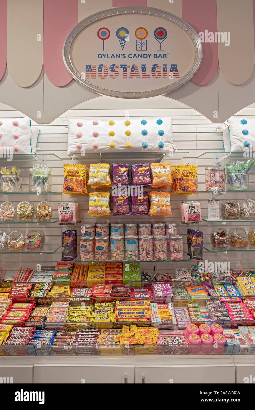 Nostalgia candies displayed at Dylan's Candy Bar, a boutique candy shop on Union Square West in downtown Manhattan, New York City. Stock Photo
