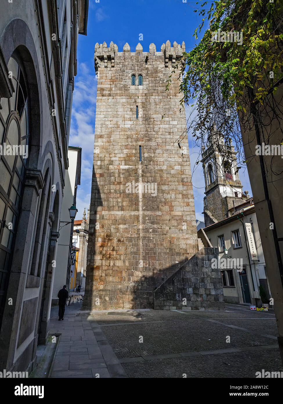 Watchtower or keep of Braga castle. The remaining of the castle and citadel demolished in the beginning of the 20th century. Portugal Stock Photo